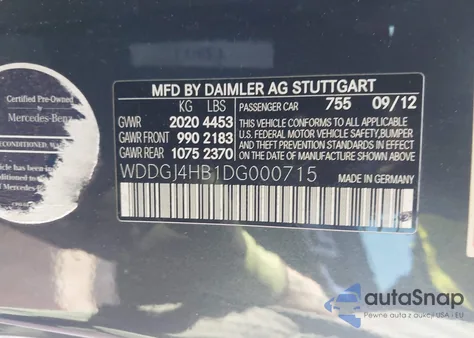 2013 Mercedes-Benz C 250 from USA, damaged, VIN WDDGJ4HB1DG000715